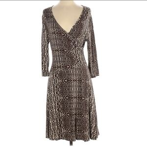 Garnet Hill Brianna Knit Animal Print Cheetah Wrap Surplice Dress 3/4 Sleeves S